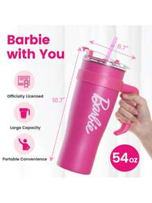 Miniso Barbie Series Extra Large Capacity Straw Steel Cup 1600ml/54.1oz, Durable, Suitable For Home, Office And Daily Use, Great Birthday Gift, Stainless Steel Material (1pc) - Pink - View 5