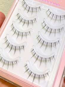 5pcs 5 Pairs Of Soft And Reusable Upper Eyelashes, 8-10mm Soft, Extremely Fine, Black Stem, Natural Simulation, Comic Like, Fake Eyelashes, Slender, Thick, Straight, European And American Style, Slouchy Eyelashes, Portable, Essential For Daily Commuting Makeup