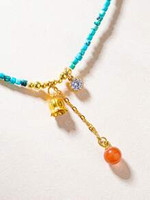 VE [VE] 1pc High Quality S925 Sterling Silver Natural Turquoise, Accessorized With Natural Carnelian, Pearl, Amber, Vivid Colors, Symbolizing Luck & Success, Suitable As Gift Or Personal Wear. Showcase Personalized Charm, Enhance Elegance, Fit For All Occasions. Jewelry Color Random