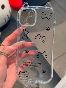 1 Stück Handyhülle mit Katzenpfoten-Umriss und Slogan, transparente Schutzhülle mit Luftpolster, 1,5 mm weiches TPU-Silikon Katzenohr-Design mit Schlaufenloch, geeignet für 16/16Pro/16PLUS/16Promax/15Promax/11/12/13/14/15Plus/15Pro/14Pro/13Pro/16E