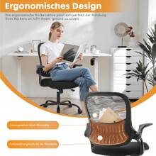 Chaise de bureau ergonomique, chaise de bureau avec support lombaire, accoudoirs réglables, chaise pivotante, chaise de bureau réglable en hauteur, chaises de bureau adaptées au bureau et à la chambre - Noir - Voir 5