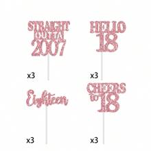 12pcs Happy Birthday Cupcake Toppers, Black Glitter Cake Decoration For 18th, 21st, 30th, 40th, 50th, 60th, 70th Birthday, Anniversary Party Supplies, Available In Black, Gold, Rose Gold