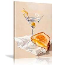 1pc Framed Martini And Grilled Cheese Print Playful Fun Canvas Art Painting Print Poster Aesthetic For Living Room, Bathroom, Bedroom, Hotel, B&B, Apartment, Villa, Gallery, Corridor, Studio, Bar, Club, Office Wall Decoration Ready To Hang