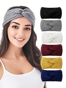1pc Autumn/Winter Black Knitted Knitted Headband, High-End Wide Edge Facial Cleansing Hairband Hair Accessory