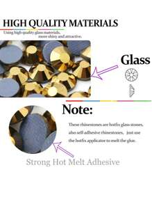 worthofirst 100-1440 件/包水晶烫钻，金色，适用于服装、鞋子、围巾、熨烫装饰 - 金色 - 查看 5