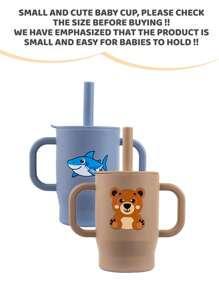 2pcs 5oz/150ml Creative Printed Kids Training Cup, With Handle & Straw, Silicone,  & Material, Suitable For Boys & Girls