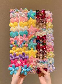 8/10/12/14/20/36pcs Glitter Bow Flower Pentagram Heart Hair Clips, Everyday Sweet Girl Hair Accessories