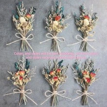 Mini Dried Flower Bouquet Set (6pcs), Small Vase Dried Flowers, Mini Small Bouquet, Photo Frame Decoration, Party Plate Decoration, Craft Dried Flowers