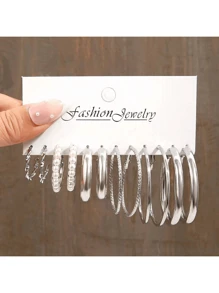 12pcs Fashion Faux Pearl Earrings Set, Minimalist & Elegant Style Suitable For Daily Life And Party, 4 Seasons Jewelry - Silver - View 7