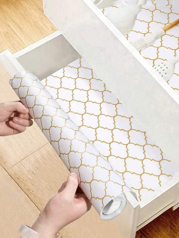 1 Roll Gold Shelf Liner For Kitchen Cabinets Non-Adhesive Drawer Liners Refrigerator Liner Non Slip Cabinet Liners For Shelves EVA Waterproof Cupboard Liner For Bathroom Kitchen Pantry.(11.8*59in)