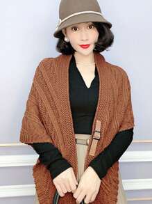 1pc Women's Spring/Autumn Shawl, Beige Leather Buckle Shawl, Thick Triangular Cloak Outwear, Knitted Scarf For Dress - Beige - View 6