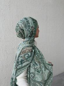 1 stuk Chiffon Hijab bedrukte sjaal, elegante en luxe retro kleur vrouwen hoofddoek sjaal Hijab Abaya accessoires vrouwen sluier