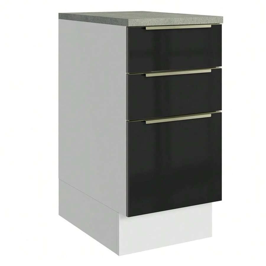 Madesa Lux 40cm Kitchen Base Cabinet With 3 Drawers White/Black 04 - 黑色 - 查看 1