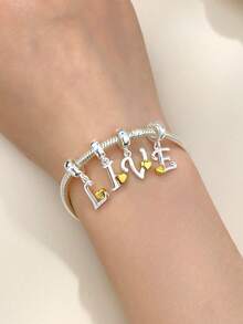 1pc S925 Sterling Silver Letter A-Z Beaded Pendant, Suitable For Women's Handmade Bracelet, Necklace, DIY Jewelry, Gift - Silver - View 3