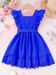 Vestido casual de manga de golpe color rosa fucsia con estilo de moda lindo para niña, adecuado para fiesta, casual, vacaciones, uso en el hogar, verano - Azul - Ver 2