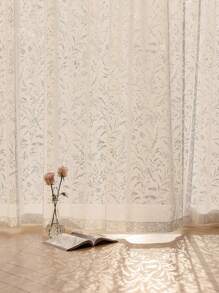1 Stück eleganter französischer Land Floral Vorhang für den Sommer, Kanal Faltenband Design, transparer Polyester, geeignet für Schlafzimmer, Wohnzimmer, Balkon, Kinderzimmer, Gästezimmer Fenster Dekoration - Beige - Übersicht 9