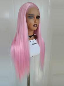 websterwigs 13x4 Long Straight 26" Wig, Rose Red, Pink, Light Pink Lace Front Synthetic Wig, Pre-Plucked Hairline, Heat Resistant Fiber, Silky Straight Wig For Women, Cosplay, Party, Daily Use, Music Festivals