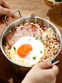 1 件带手柄的不锈钢零食碗 - 防锈，抛光金属表面，圆形设计，适合沙拉、薯条和开胃菜，零食碗 | 时尚手柄 | 耐用厨房用品