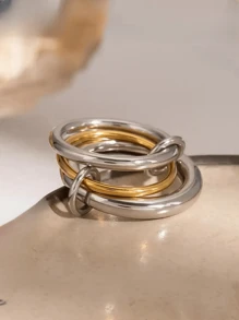 1 pieza Anillos de acero inoxidable chapados en oro de 18K con 3 capas delicadas personalizadas de colores múltiples, estilo bohemio, regalo, atuendo de playa, estilo Ins, joyería de mujer, anillos de oro vintage, anillos apilables, resistente al agua y decoloración