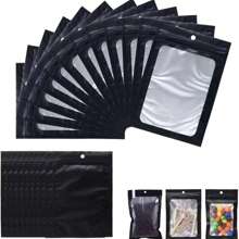 100 túi kẹo Mylar có thể đóng lại, túi đóng gói chống mùi nhỏ màu đen có cửa sổ phía trước, túi nhựa PE tráng nhôm đựng mẫu bánh quy ăn nhẹ, thực phẩm bảo quản, đồ trang sức, đồ dùng cho tiệc ngày lễ - màu đen - Xem 2