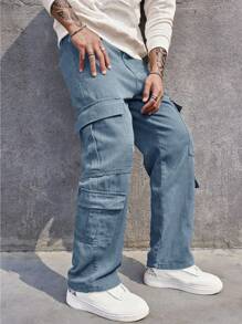 Herren Jeans-Optik Stretch Cargo Cargohose, gerades Bein