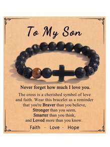 优雅黑色串珠手链，十字架设计，创意礼物，附赠贺卡，适合送给儿子、女儿、父亲、孙子、母亲，母亲节最佳礼物 - 彩色 - 查看 18