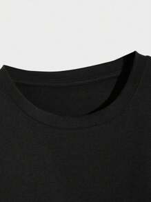 Men Round Neck Letter Printed Casual Commuting T-Shirt - Black - View 4