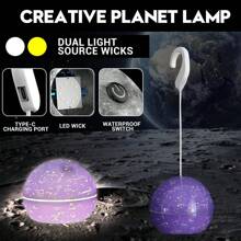 [Creative Planet Lamp] 3-Color Light Source + Type-C Fast Charging No-Installation Hook Design ▎Waterproof For Rainy Days Use Bedroom/Camping Atmosphere Artifact