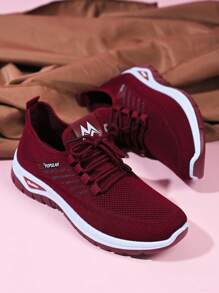 Plus Size Women's Bestselling Versatile Lightweight Casual Sports Shoes, Fashion & Comfortable Knit/Lace-Up/Dual-Color Sole Running Sneakers