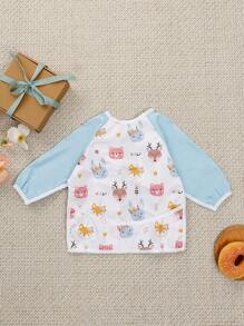 1Pc Rainbow Animal Print Waterproof & Mess - Free Long Sleeve Baby Bib, Adjustable Fit For 6 - 24 Months Toddlers