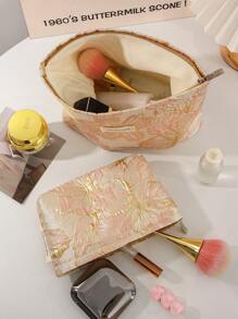 1 bucă geantă pentru cosmetice cu model floral auriu de capacitate mare, geantă pentru machiaj pentru femei, geantă pentru cosmetice, geantă de mână, baie, duș, portofel Cadouri,Cadouri de aniversare,Cadouri pentru prieteni și profesori