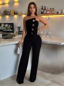 Mono elegante de unicolor negro sin mangas para mujer, nuevo para graduación, cena