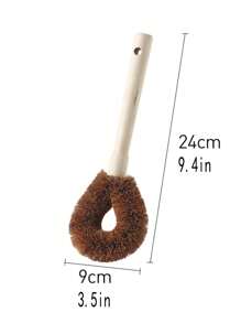 Natural Coconut Fiber Pot Brush, Wooden Handle, Non-Stick Oil, Kitchen Cleaning Brush, Long Handle Pot Scrubber - Multicolor - View 7
