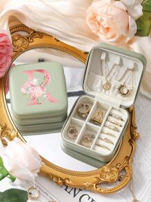 A-Z Floral Letter Pattern Travel Jewelry Box, Portable Zipper Travel Jewelry Storage Box, Gift Box For Women, PU Leather Waterproof Jewelry Box For Rings, Pendants, Earrings, Necklaces, Etc. - Gift Boxes For Girls And Women, Sun Travel Cool Back To School