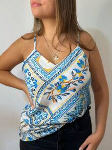 Women's Tank Top With Adjustable Straps Basic Crepe Strappy Top - Tile - View 2