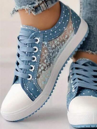 (Less Than One Size)Versatile Women's Mesh Flat Sneakers With Casual Round Toe And Lace Up Design