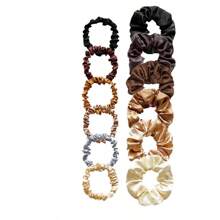 12个装缎面发圈，丝滑弹力细发绳，纯色发圈，马尾辫发绳，女士女孩发饰，两种尺寸混色，感恩节教师节圣诞礼物，秋冬季发饰，返校季日常学生发饰