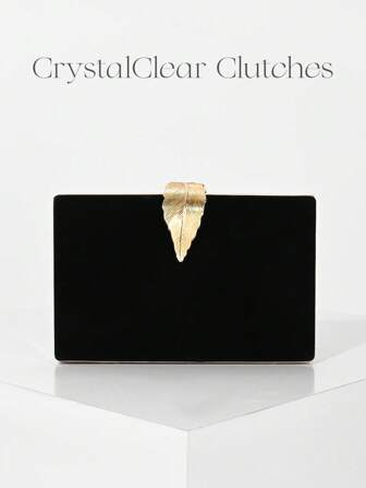 女士时尚天鹅绒手拿包盒形晚宴包，杏色正式手提包配叶形金属扣饰，派对钱包，婚礼手拿包配链条，礼服包