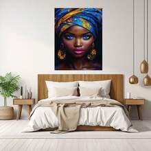 African Woman Canvas Wall Art, Woman Portrait Canvas Wall Art ,Art-Aesthetic For Women,African American Wall Ar, African Woman Pictures Wall Decor Framed, For Living Room Bedroom Bathroom Home Office ,Ready To Hang(Multicolor)