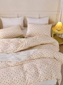 2/3pcs 100% Cotton Duvet Cover Set With Heart Pattern, Breathable & Super Soft, Suitable For All Seasons (1pc Duvet Cover + 1/2pcs Pillowcase, No Pillow Insert), Soft Dual-Color Design, Applicable For Bedroom And Guest Room, Valentine's Day, Available In Super King/King/Queen/Twin Size, Dorm Bedding, Back To School