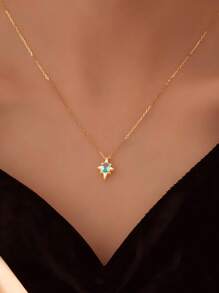 GAGAFEEL 1pc Sterling 925 Silver Exquisite Elegant Fashionable Star Blue Zirconia Pendant Necklace For Women Clavicle Chain Daily Wearing Party Jewelry Gift - Gold - View 4