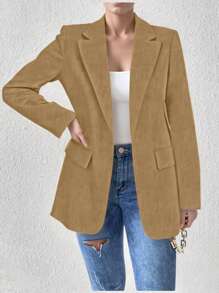 Liuhan Modas Women's Long Sleeve Blazer With Collar Sport Comfortable Elegant Feminine With Pocket Lining Spring Summer Shoulder Pad - màu nâu - Xem 2