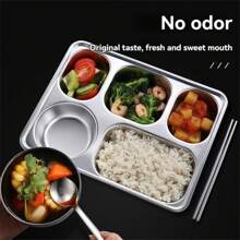 1pc Stainless Steel Lunch Tray Square Thickened Deepened Children Students Lunch Box Tableware Compartmentalized Lunch Tray Food Divider - Multicolor - View 6