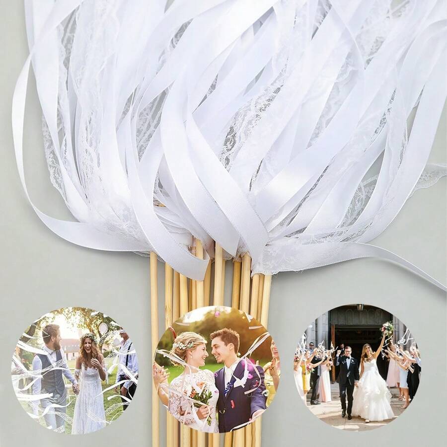 20pcs Ribbon Wands With Lace Ribbons And Bell ,Wedding Birthday Party Decoration ,Carnival Celebration Photography Props - Multicolor - View 1