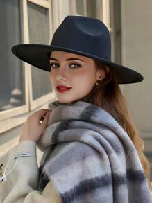 1 pieza Sombrero de bolos de unicolor, estilo retro bohemio casual de palacio, nuevo estilo europeo y americano de verano, sombrero fedora de fieltro de lana unisex de talla grande para viajes al aire libre, sombrero de moda apto para uso diario, calle, campamento