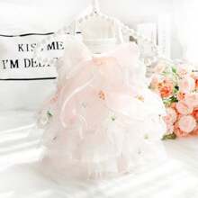 1pc Pet Dog/Cat Lightweight Spring/Summer Cute Embroidered Lace Cake Princess Dress Apparel For Small Dogs - White - View 1