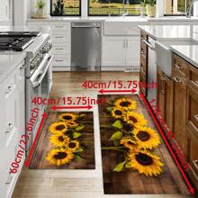 1pc Sunflower Pattern Printed Anti-Slip Silica Gel Kitchen Carpet, 3D Print Rectangular, Suitable For Living Room, Bedroom, Hallway, Bathroom, Laundry Room - Polyester Carpet, Indoor And Outdoor Home Decor - FUCFD142 - View 3