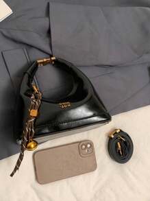 Women's Faux Snake Skin Woven PU Solid Color Simple Style Handbag, Fashionable And Versatile - Black - View 6
