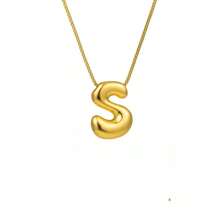 1 件装一体式泡泡字母项链镀金项链字母项链女士女孩精致泡泡字母吊坠个性珠宝礼物 - 金色 - 查看 11