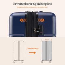 3-Piece Hard-Shell Suitcase Set Basic Hard-Shell Suitcase Trolley Suitcase Luggage Travel Suitcase Travel Trolley Rolling Suitcase Lock 4 Wheels Hard Shell Telescopic Handle - 藍色 - 查看 6